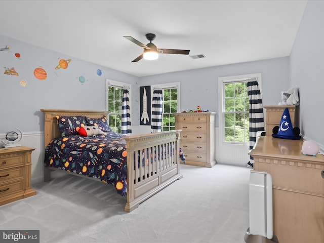 8197 Cottage Rose Ct, Fairfax Station, VA 22039 - bedroom with wainscoting, carpet flooring, and a ceiling fan