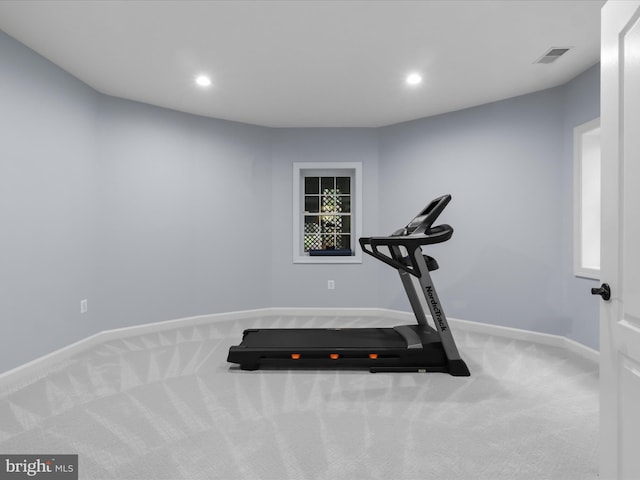 8197 Cottage Rose Ct, Fairfax Station, VA 22039 - exercise room with carpet, baseboards, and recessed lighting