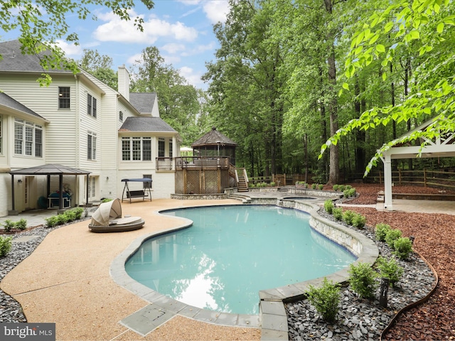 8197 Cottage Rose Ct, Fairfax Station, VA 22039 - outdoor pool featuring a gazebo, a deck, a patio, and stairs