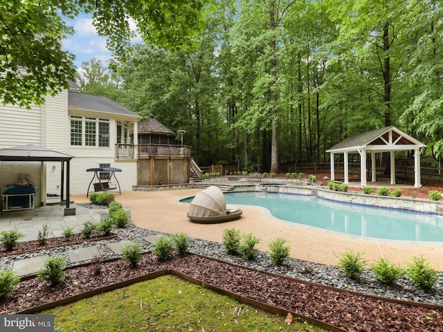 8197 Cottage Rose Ct, Fairfax Station, VA 22039 - swimming pool with a gazebo, stairway, a deck, and fence