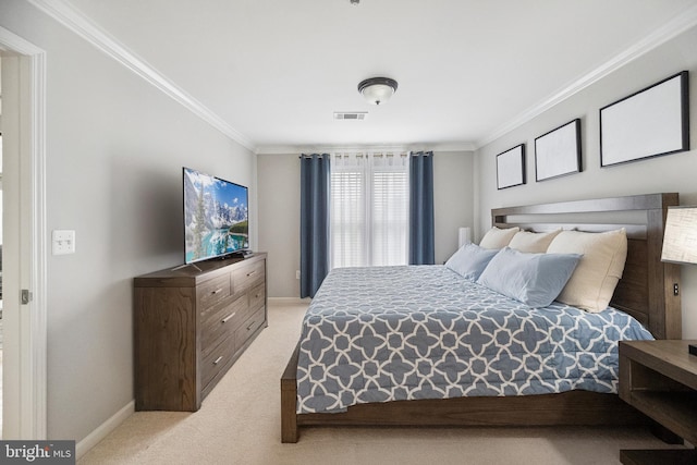 12001 Market St Unit 441, Reston, VA 20190 - bedroom with light carpet, ornamental molding, and baseboards