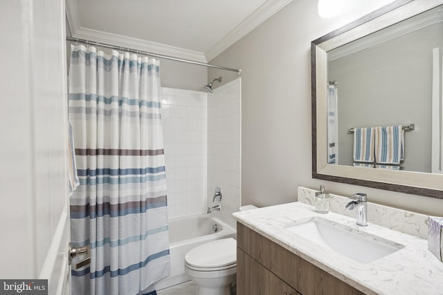 12001 Market St Unit 441, Reston, VA 20190 - full bathroom with crown molding, toilet, shower / tub combo with curtain, and vanity