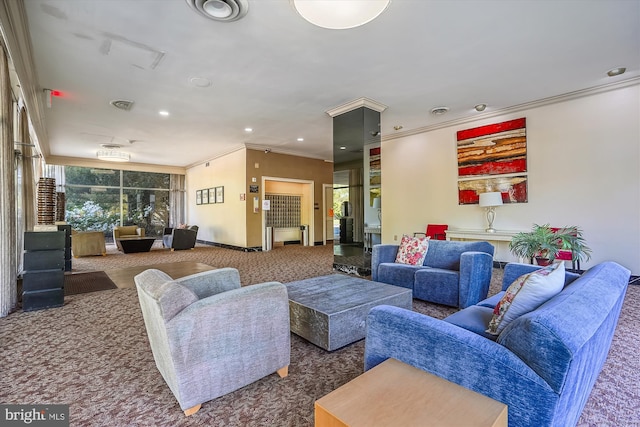 common area with crown molding and recessed lighting