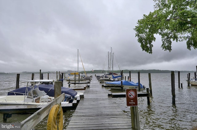 dock area featuring a water view