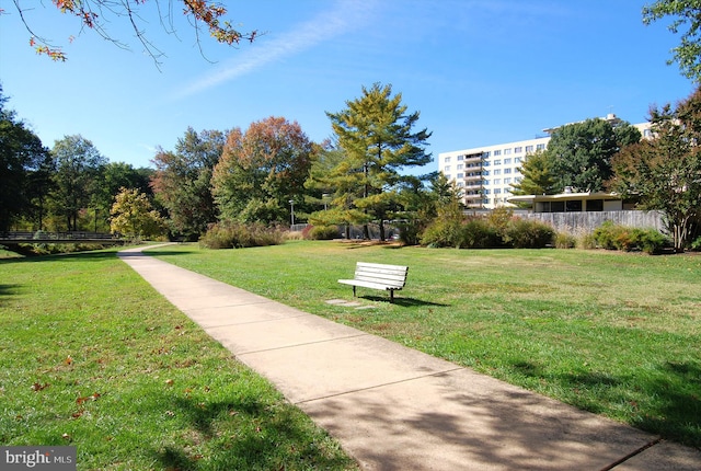 view of property's community featuring a lawn