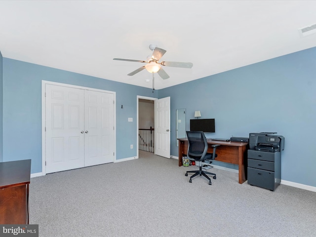 9731 Wyndham Dr, Frederick, MD 21704 - office area featuring ceiling fan, baseboards, and carpet floors