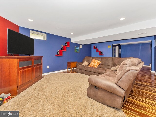 9731 Wyndham Dr, Frederick, MD 21704 - living room with recessed lighting, baseboards, and carpet