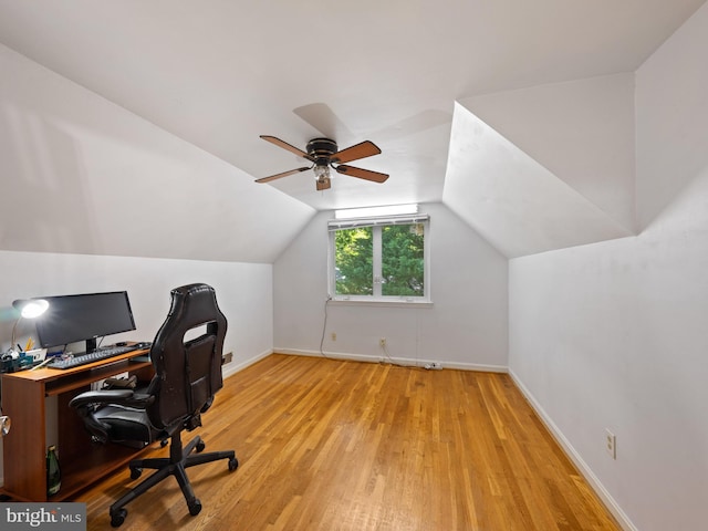 5403 Rolling Rd, Springfield, VA 22151 - office with wood finished floors, baseboards, a ceiling fan, and lofted ceiling