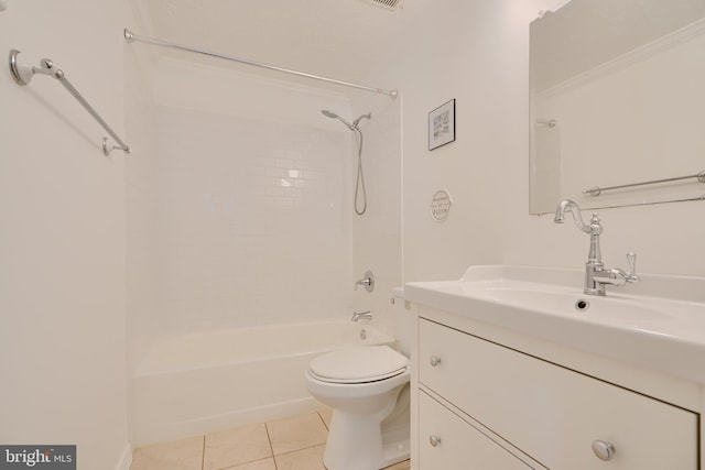 full bathroom with tile patterned floors, toilet, vanity, and bathtub / shower combination