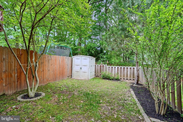 fenced backyard featuring a shed and an outbuilding