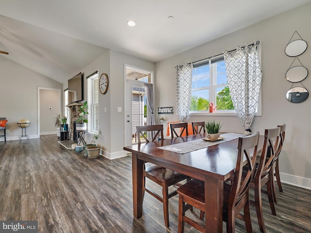 16016 Ambleside Ct, Hughesville, MD 20637 - dining room featuring wood finished floors, baseboards, and vaulted ceiling