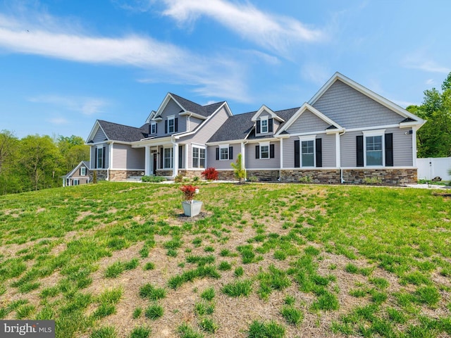 16016 Ambleside Ct, Hughesville, MD 20637 - view of front of property with stone siding and a front yard
