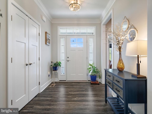 16016 Ambleside Ct, Hughesville, MD 20637 - foyer with dark wood-style floors, ornamental molding, and baseboards