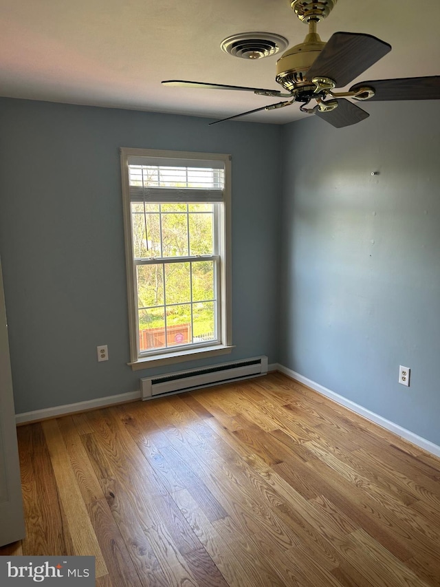 12 Emmit Ct, Emmitsburg, MD 21727 - spare room featuring a baseboard radiator, ceiling fan, wood finished floors, and baseboards