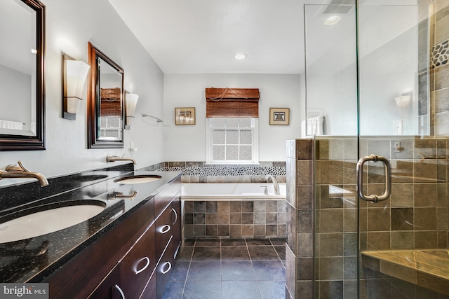 147 Little Quarry Rd, Gaithersburg, MD 20878 - bathroom with tile patterned flooring, a garden tub, a shower stall, and double vanity