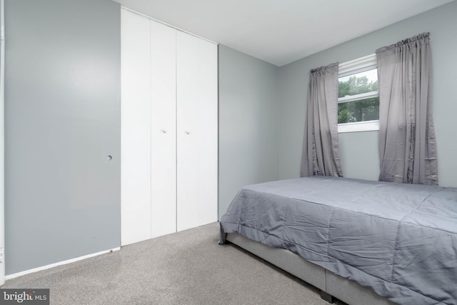bedroom with carpet floors and a closet