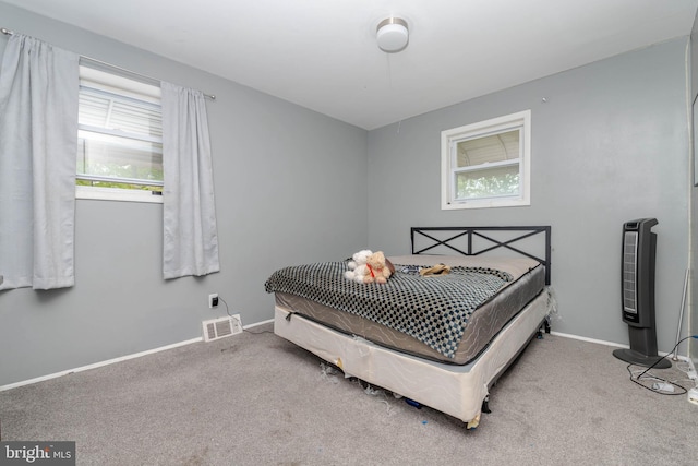 bedroom featuring carpet, multiple windows, and baseboards