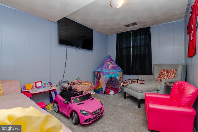 recreation room with carpet floors