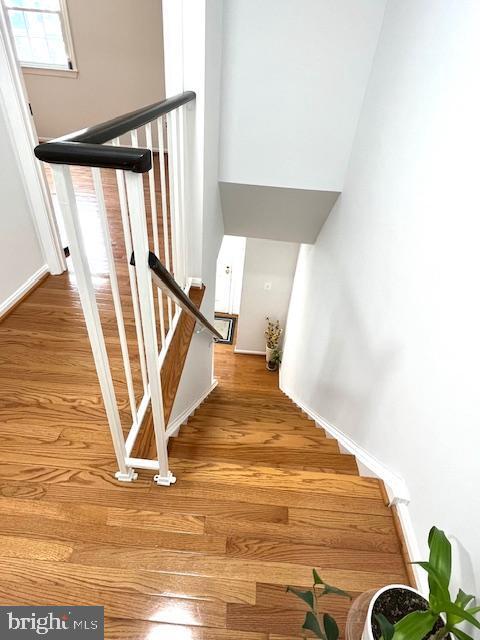 5044 Head Ct, Fairfax, VA 22032 - stairs featuring wood finished floors, baseboards, and a high ceiling