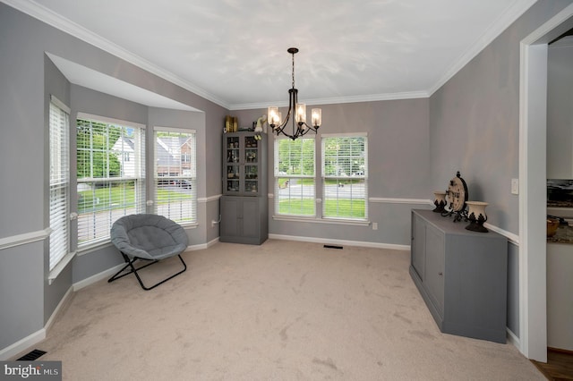 32 Beau Ridge Dr, Stafford, VA 22556 - living area featuring a chandelier, plenty of natural light, ornamental molding, and carpet floors