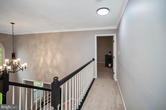 32 Beau Ridge Dr, Stafford, VA 22556 - hallway featuring carpet, a chandelier, plenty of natural light, baseboards, and crown molding