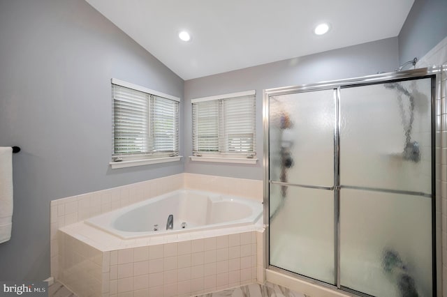 32 Beau Ridge Dr, Stafford, VA 22556 - full bathroom with a shower stall, a jetted tub, recessed lighting, and vaulted ceiling