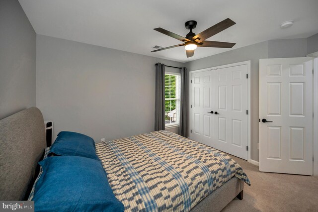 32 Beau Ridge Dr, Stafford, VA 22556 - bedroom with light carpet, a closet, a ceiling fan, and baseboards