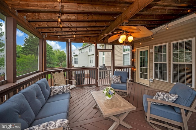 32 Beau Ridge Dr, Stafford, VA 22556 - sunroom / solarium featuring an outdoor living space, track lighting, and a ceiling fan