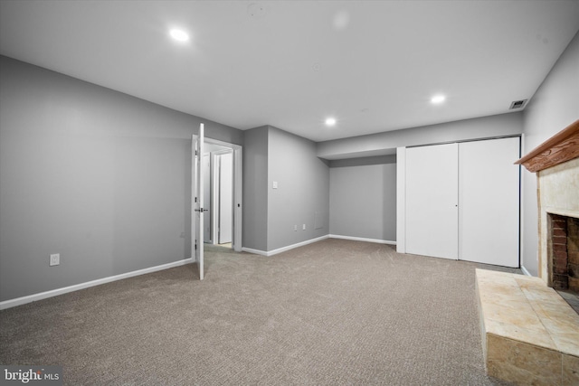 4559 Airlie Way, Annandale, VA 22003 - basement featuring a fireplace, recessed lighting, baseboards, and carpet