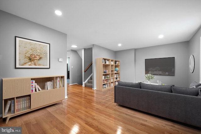 4559 Airlie Way, Annandale, VA 22003 - living room with stairs, wood finished floors, and recessed lighting