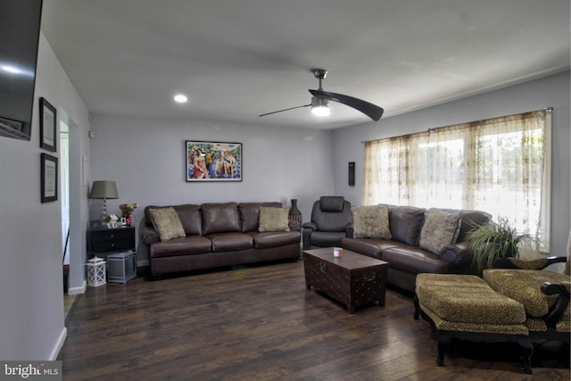 5 Middleton Ln, Willingboro, NJ 08046 - living area featuring ceiling fan, dark wood-style flooring, and recessed lighting