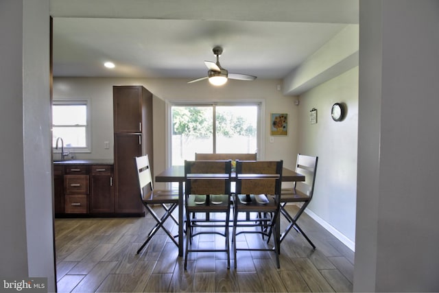5 Middleton Ln, Willingboro, NJ 08046 - dining room with healthy amount of natural light, ceiling fan, dark wood finished floors, baseboards, and recessed lighting