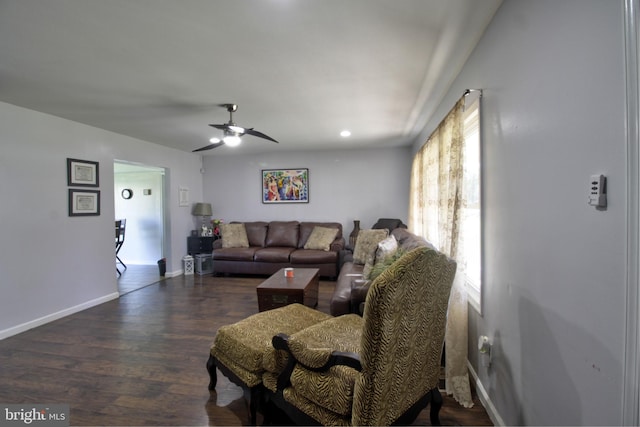 5 Middleton Ln, Willingboro, NJ 08046 - living area featuring wood finished floors, a ceiling fan, and baseboards