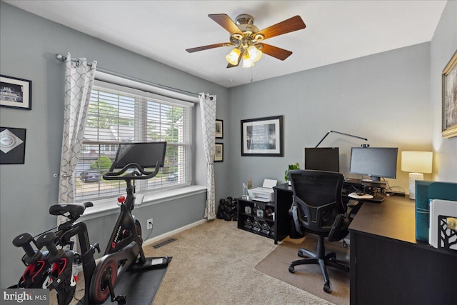 52 Kettlebrook Dr, Mount Laurel, NJ 08054 - home office featuring light colored carpet, a ceiling fan, and baseboards