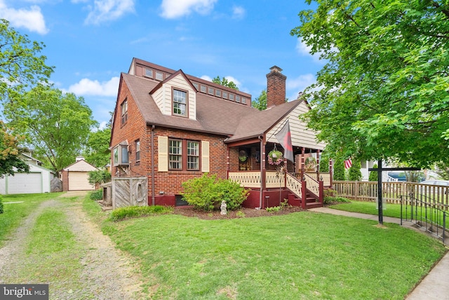 416 S Adams St, Arlington, VA 22204 - view of front of house featuring brick siding, an outbuilding, a chimney, a garage, and a shingled roof