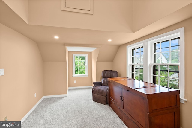 416 S Adams St, Arlington, VA 22204 - office area with baseboards, carpet flooring, vaulted ceiling, and recessed lighting