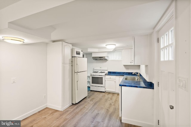 416 S Adams St, Arlington, VA 22204 - kitchen featuring white appliances, a sink, light wood-style floors, and white cabinetry