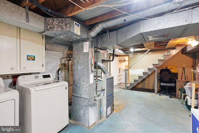 416 S Adams St, Arlington, VA 22204 - unfinished below grade area with stairs, washing machine and dryer, and heating unit