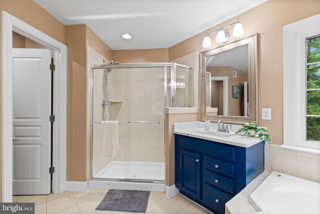 10701 Monocacy Way, Manassas, VA 20112 - bathroom with a stall shower, tile patterned floors, vanity, and a bathtub