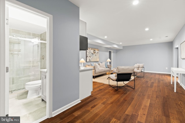10701 Monocacy Way, Manassas, VA 20112 - living room with dark wood-style floors, recessed lighting, and baseboards