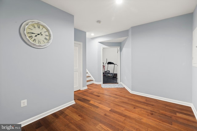 10701 Monocacy Way, Manassas, VA 20112 - corridor featuring baseboards, wood finished floors, stairway, and recessed lighting
