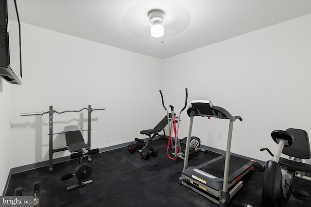 10701 Monocacy Way, Manassas, VA 20112 - workout area featuring baseboards and a ceiling fan