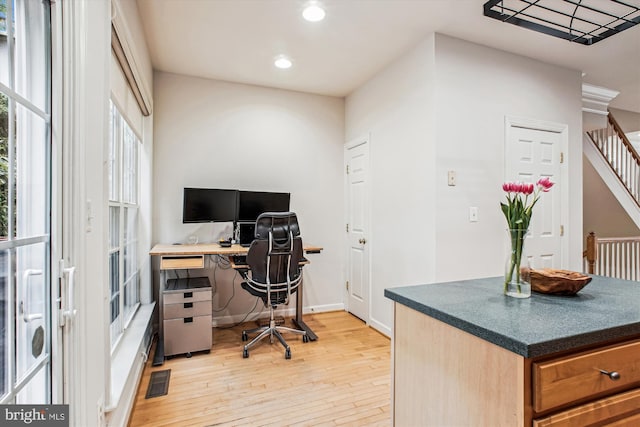 4160 Timber Log Way, Fairfax, VA 22030 - home office with light wood-style flooring, recessed lighting, and baseboards