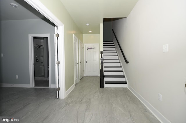41 Green Dome Pl, Gaithersburg, MD 20878 - stairway with baseboards and marble finish floors