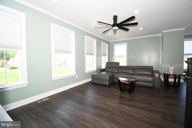 41 Green Dome Pl, Gaithersburg, MD 20878 - living room with plenty of natural light, ceiling fan, dark wood-type flooring, baseboards, and recessed lighting