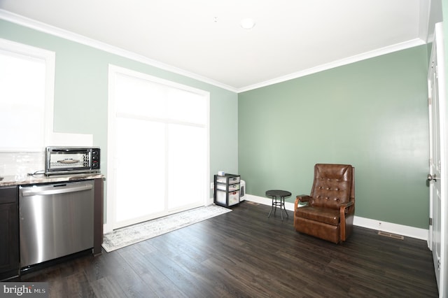 41 Green Dome Pl, Gaithersburg, MD 20878 - living area featuring crown molding, dark wood-style flooring, and baseboards