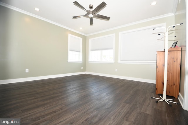 41 Green Dome Pl, Gaithersburg, MD 20878 - unfurnished room with ceiling fan, dark wood-style floors, ornamental molding, recessed lighting, and baseboards