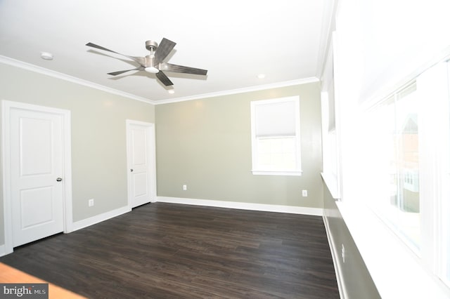 41 Green Dome Pl, Gaithersburg, MD 20878 - empty room featuring ornamental molding, dark wood-style flooring, baseboards, and ceiling fan