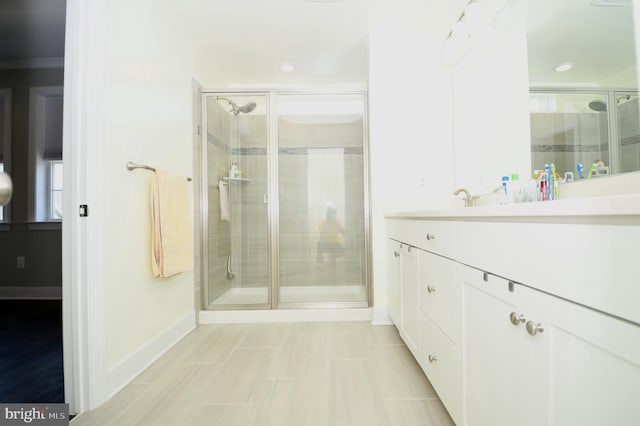 41 Green Dome Pl, Gaithersburg, MD 20878 - full bathroom featuring a shower stall, vanity, and baseboards