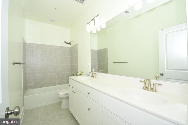 41 Green Dome Pl, Gaithersburg, MD 20878 - bathroom with toilet, double vanity, tile patterned floors, and bathtub / shower combination